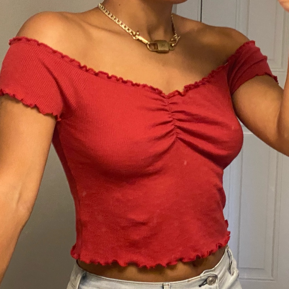 Pacsun Red OvertheShoulder Ruffled Crop Top